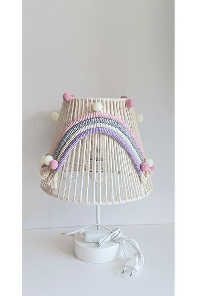 C&A&B KUZEY AVİZE Macrame Rope Wrap - Baby Girl and Children's Room Lampshade with Colorful Flower Pompom and Applique