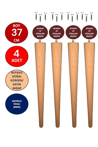 TNT 4 bucăți 37 cm picior din lemn natural conic masă-scaun-taburet-masa de cafea diametru picior: 4,6 cm 3301000000665