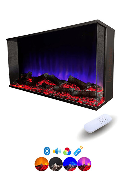 ARİF Dekoratif Elektrikli Şömine - 120x30x25 Cm - Kumanda, Bluetooth Hoparlör...
