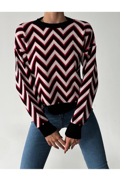 SARİTA MODA ZIKZAK PATTERNED JACQUARD SWEATER