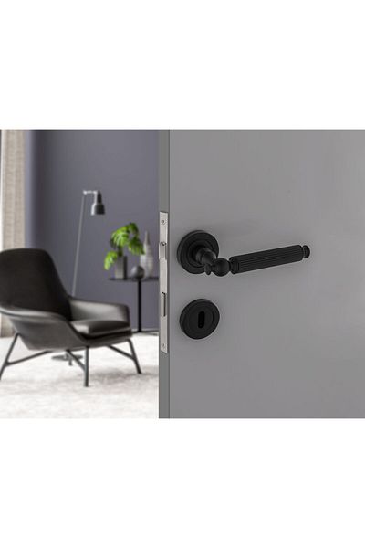 KOLDOOR Hanedan Striped Black Room Door Handle with Rosette Armdoor 5 Set