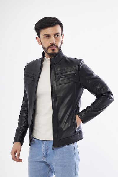 DERİNSS Derinss Der101 Genuine Leather Men's Black Coat