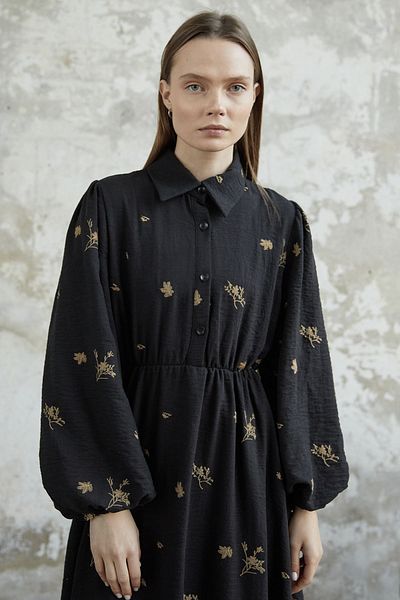InStyle Belted Embroidered Dress - Black