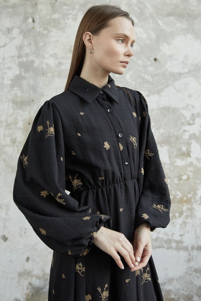 InStyle Belted Embroidered Dress - Black