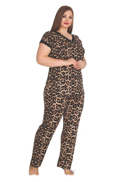 quilling Leopard Print Lady 10805 Women's Short Sleeve Plus Size Pajamas Set
