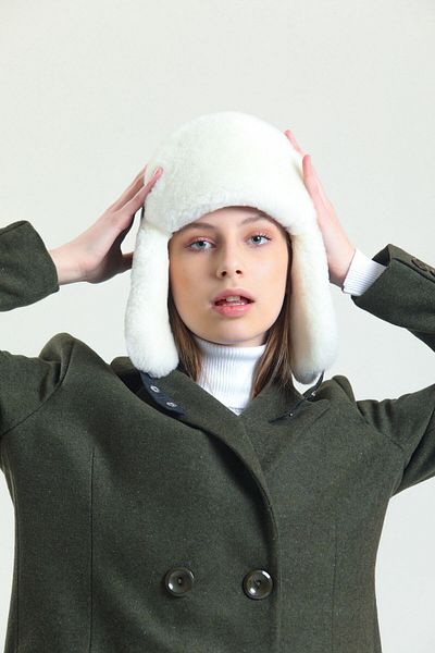 fubileather Genuine Leather Unisex Gray Fur Buckle Pilot Leather Hat