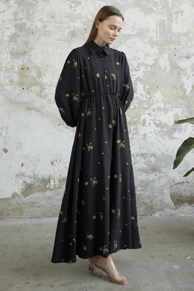 InStyle Belted Embroidered Dress - Black