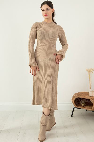 PULLIMM Kolu Yırtmaçlı Midiboy Triko Elbise DKS17