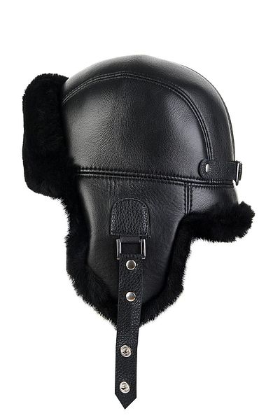 fubileather Genuine Leather Unisex Pilot Leather Hat with Fur Buckle