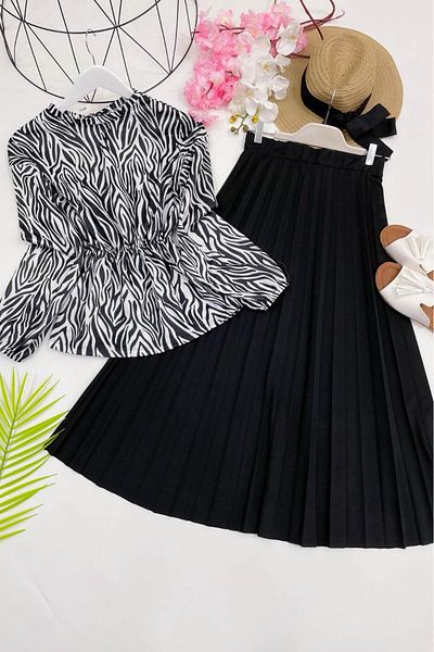 modasindoma WOMEN'S PLEATED SKIRT ZEBRA SUIT