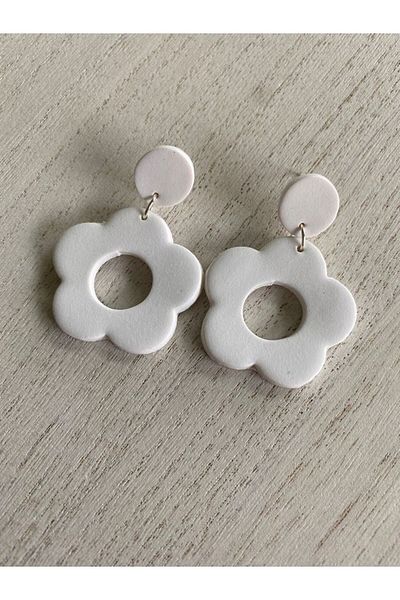 TREND White Flower Model Classic Summer Office Dining Earrings Accessory