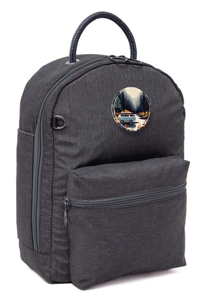 MUCCO Dark Gray Unisex Waterproof Bondit Fabric Wide Changeable Illustration Casual Backpack