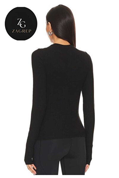 Zagrep Жіночий чорний кроп-топ з вирізом горловини з подвійним шаром невидимого імпортного джерсі з кропу