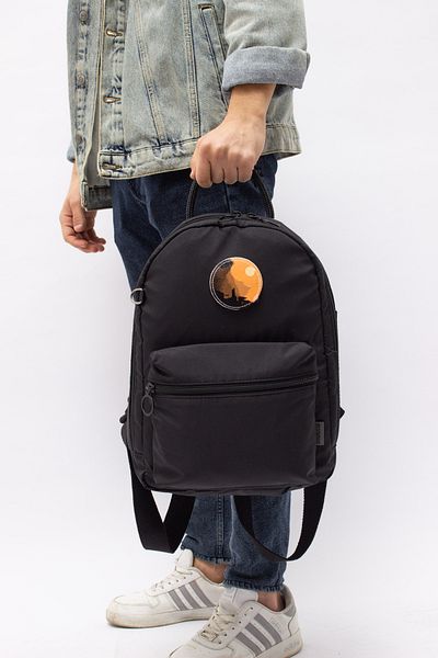 MUCCO Black Unisex Waterproof Bondit Fabric Wide Changeable Illustration Casual Backpack