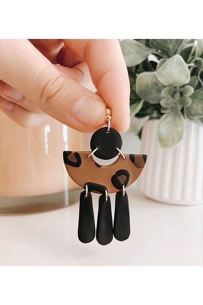 TREND Leopard Pattern Black Dangle Polymer Bijouterie Earrings