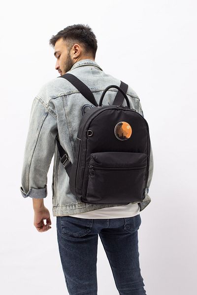 MUCCO Black Unisex Waterproof Bondit Fabric Wide Changeable Illustration Casual Backpack