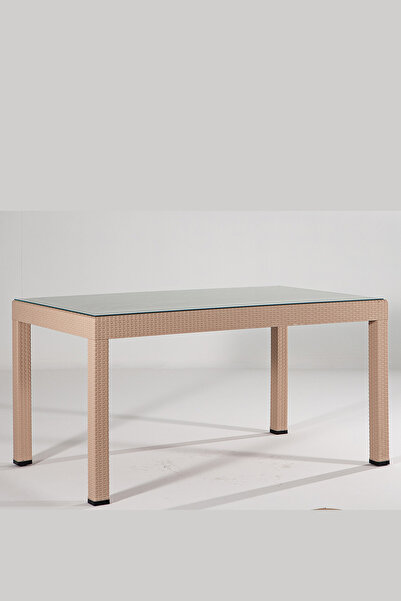 MOBETTO Rattan 90x150 Camlı Cappucino Masa - Bahçe&balkon&teras