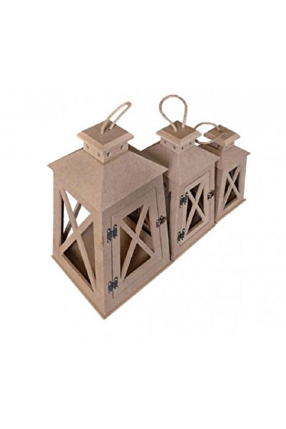 Altınyapı Hobi Market 3'lü Yatık Fener Mumluk Takım Ham Mdf Boyasız