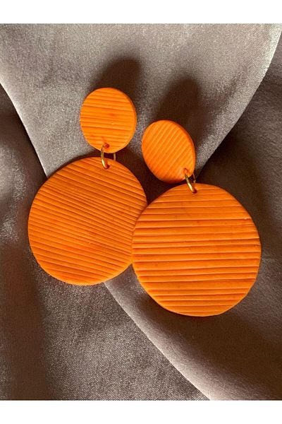 TREND Modern Handmade - Orange Striped Water Resistant Lightweight Earrings
