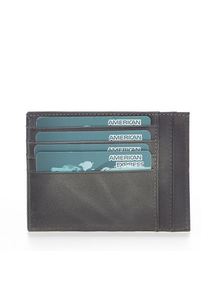 PLM Leather Card Holder, Coin Compartment, 6 Card Compartments, Gray with Effects