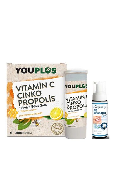 Youplus Vitamin C Zinc Propolis 20 Effervescent Tablet - Teeth Whitening Foam Gift