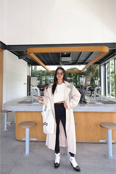Reyonstore Long Trench Coat with Shelf Sleeve Belt Buckle