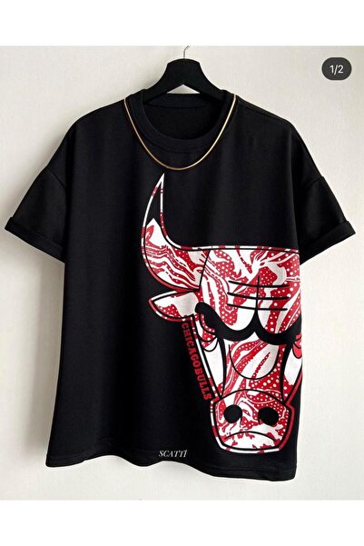 Tarzsokak Tricou pentru bărbați, negru, cu Big Logo Bulls, cu imprimeu oversi...