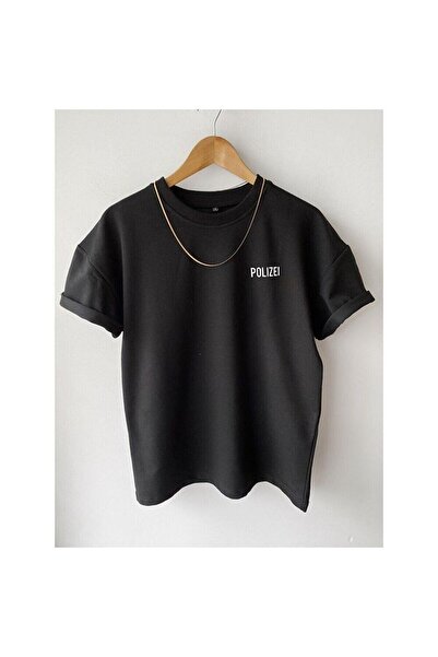 Adrift Unisex crna policija Štampano Oversize kroj okrugla kragna T-shirt