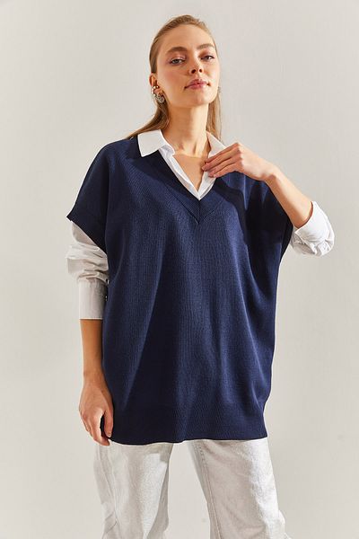Bianco Lucci Women's V-Neck Short Sleeve Knitwear Sweater