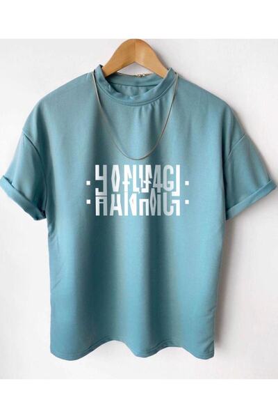 Adrift Unisex Turquoise Hanımcı Printed Folded Crew Neck T-Shirt