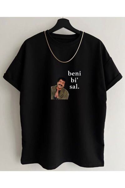 Adrift Unisex crna majica sa širokim izrezom i printom Beni Bi Sal