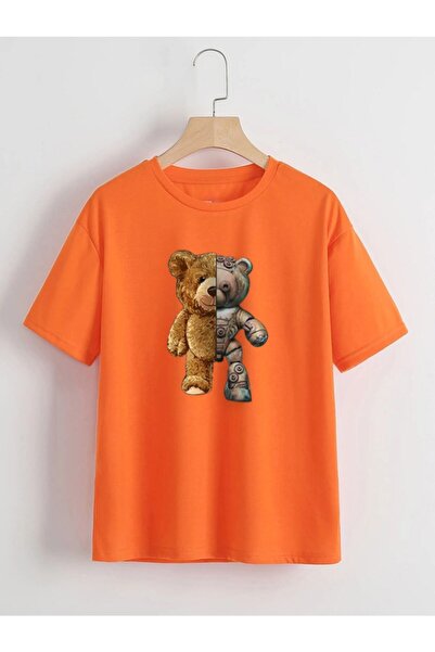 Tarzsokak Tricou oversize unisex cu imprimeu cu ursuleț robotizat portocaliu ...