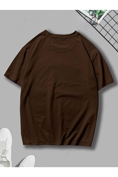 Adrift Чоловіча коричнева футболка з принтом Great Nature та коміром-стійкою