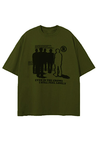 Tarzsokak Γυναικείο μπλουζάκι Khaki Lonely Printed Crew Neck Oversize