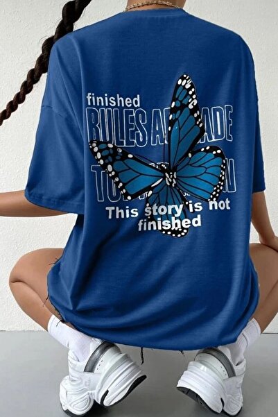 Tarzsokak Μπλουζάκι Unisex Sax Blue Back Butterfly Printed