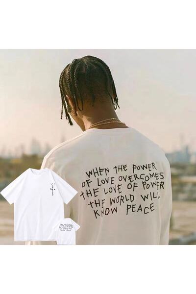 Adrift Tricou pentru bărbați, alb, cu imprimeu Cactus Jack oversize, cu decolteu triplu