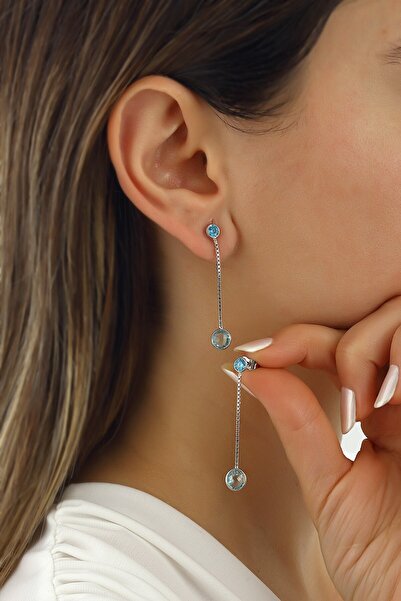 MySilvers Aquamarin Taşlı Sıvama Küpe