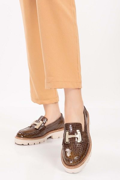 Gondol Pantofi Oxford ușori din piele naturală cu talpă groasă yt.100 - Croco maro - 36