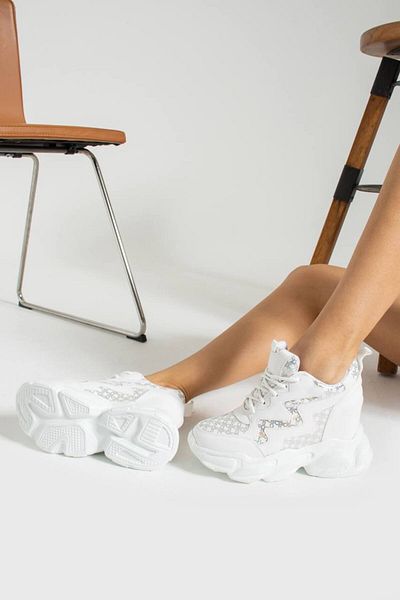 Lady Pantofi sport albi cu toc cu pană ascuns pentru femei