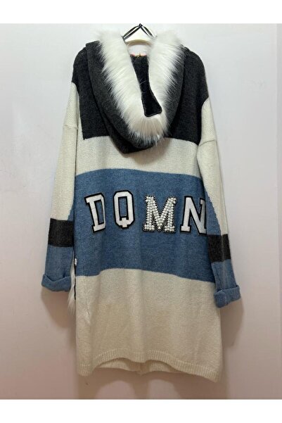 AYHAN Капюшон з V-подібним коміром, в'язаний кардиган з пір'яними деталями