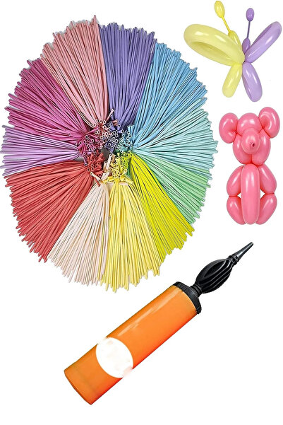 Party Fantasy Sosis Balon 60 Adet Karışık Renk Uzun İnce Balon + 1 Adet Balon...