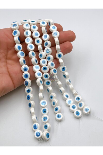 Ebruli Boncuk 10 mm alb Evil Eye Bead Ceramic String Beads Accesoriu Bijuteri...