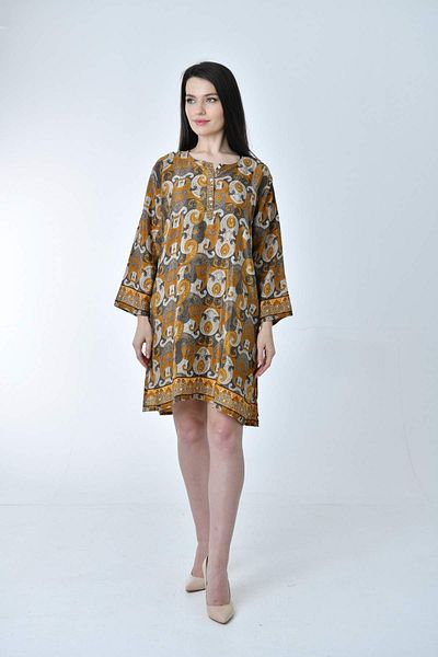 Gezgin tekstil ve aksesuar Ethnic Patterned Knee-Length Stylish Silk Dress (ETHNIC PATTERNED KNEE LENGTH ELEGANT SILK DRESS)