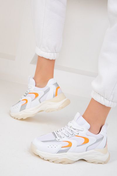 SOHO White-Silver-Orange Women's Sneakers 18109