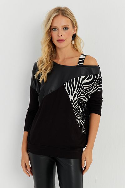 Cool & Sexy Schwarze Bluse aus Kunstleder für Damen ST828