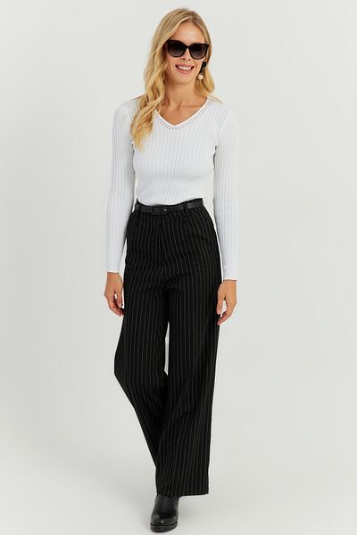 Cool & Sexy Schwarze gestreifte Damenhose mit hoher Taille ELA108