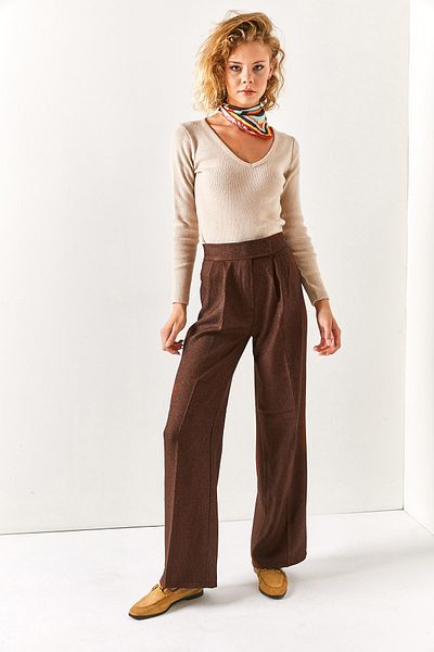 Olalook Braune Damen-Winterhose mit Klettverschluss und hoher Taille, PNT-19000241