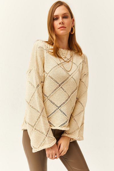 Olalook Damen-Strickpullover mit glitzerndem Rautenmuster und lässigem Schnitt, kurz, KZK-19000738