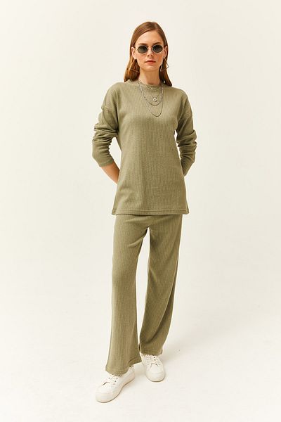 Olalook Damen Hellkhaki Unterteil Oberteil Gerippt Dicker Anzug TKM-19000242