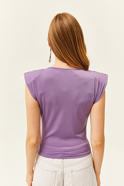 Olalook Women's Lilac Padded Degaje Collar Flowy Blouse BLZ-19002217